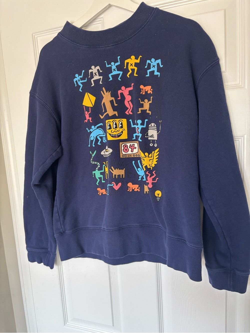 Navy Crewneck Sweatshirt with Multicolor Graphic